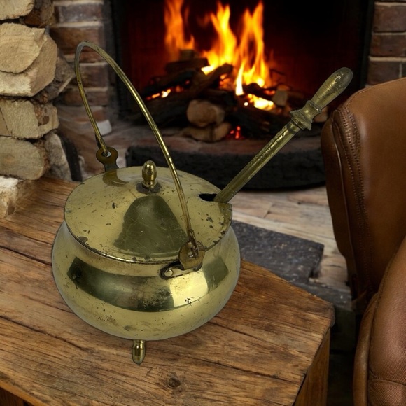 Vintage 60s Brass Fire Starter Pot Mortar And Pestle Cauldron Gold - Picture 11 of 11